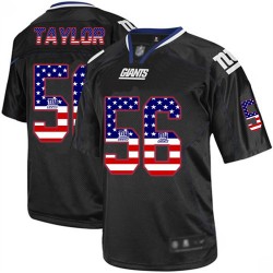 Elite Men's Lawrence Taylor Black Jersey - #56 Football New York Giants USA Flag Fashion