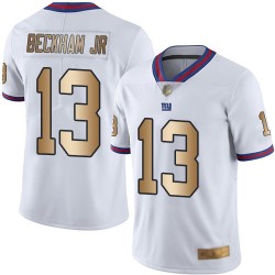 Limited Men's Odell Beckham Jr White/Gold Jersey - #13 Football New York Giants Rush Vapor Untouchable