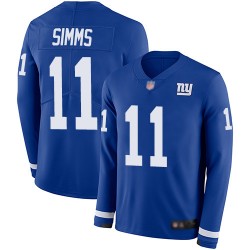 Limited Men's Phil Simms Royal Blue Jersey - #11 Football New York Giants Therma Long Sleeve