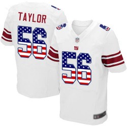 Elite Men's Lawrence Taylor White Road Jersey - #56 Football New York Giants USA Flag Fashion