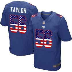 Elite Men's Lawrence Taylor Royal Blue Home Jersey - #56 Football New York Giants USA Flag Fashion