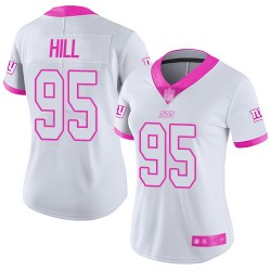 Limited Women's B.J. Hill White/Pink Jersey - #95 Football New York Giants Rush Fashion
