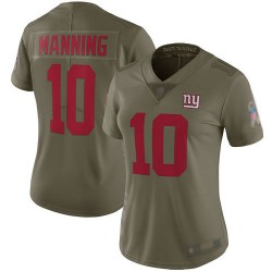 Limited Women's Eli Manning Olive Jersey - #10 Football New York Giants 2017 Salute to Service