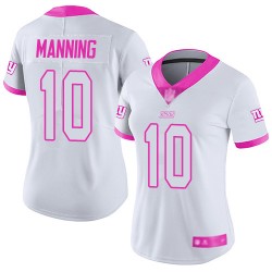 Limited Women's Eli Manning White/Pink Jersey - #10 Football New York Giants Rush Fashion