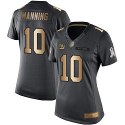 Limited Women's Eli Manning Black/Gold Jersey - #10 Football New York Giants Salute to Service