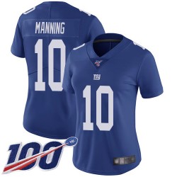 Limited Women's Eli Manning Royal Blue Home Jersey - #10 Football New York Giants 100th Season Vapor Untouchable