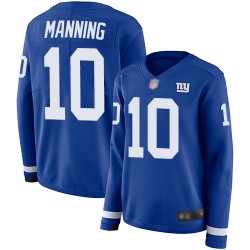 Limited Women's Eli Manning Royal Blue Jersey - #10 Football New York Giants Therma Long Sleeve