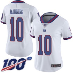 Limited Women's Eli Manning White Jersey - #10 Football New York Giants 100th Season Rush Vapor Untouchable