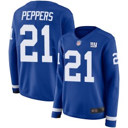 Limited Women's Jabrill Peppers Royal Blue Jersey - #21 Football New York Giants Therma Long Sleeve