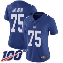 Limited Women's Jon Halapio Royal Blue Home Jersey - #75 Football New York Giants 100th Season Vapor Untouchable