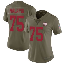 Limited Women's Jon Halapio Olive Jersey - #75 Football New York Giants 2017 Salute to Service