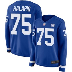 Limited Women's Jon Halapio Royal Blue Jersey - #75 Football New York Giants Therma Long Sleeve