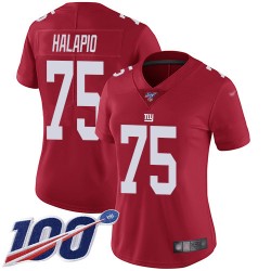 Limited Women's Jon Halapio Red Jersey - #75 Football New York Giants 100th Season Inverted Legend