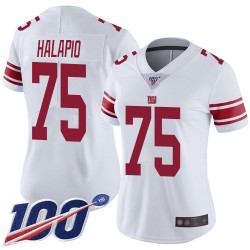 Limited Women's Jon Halapio White Road Jersey - #75 Football New York Giants 100th Season Vapor Untouchable