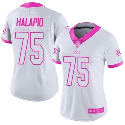Limited Women's Jon Halapio White/Pink Jersey - #75 Football New York Giants Rush Fashion