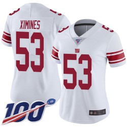 Limited Women's Oshane Ximines White Road Jersey - #53 Football New York Giants 100th Season Vapor Untouchable