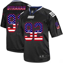Elite Men's Michael Strahan Black Jersey - #92 Football New York Giants USA Flag Fashion