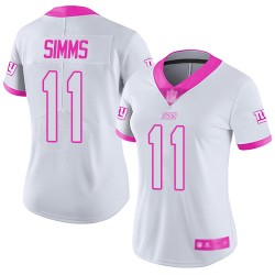Limited Women's Phil Simms White/Pink Jersey - #11 Football New York Giants Rush Fashion