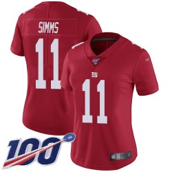 Limited Women's Phil Simms Red Jersey - #11 Football New York Giants 100th Season Inverted Legend