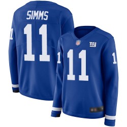 Limited Women's Phil Simms Royal Blue Jersey - #11 Football New York Giants Therma Long Sleeve