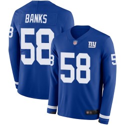 Limited Youth Carl Banks Royal Blue Jersey - #58 Football New York Giants Therma Long Sleeve