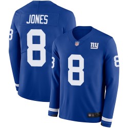 Limited Youth Daniel Jones Royal Blue Jersey - #8 Football New York Giants Therma Long Sleeve