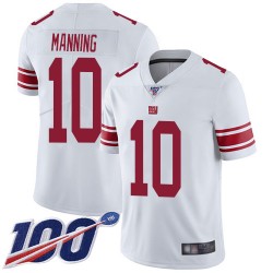Limited Youth Eli Manning White Road Jersey - #10 Football New York Giants 100th Season Vapor Untouchable