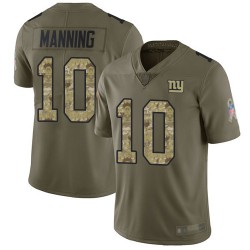 Limited Youth Eli Manning Olive/Camo Jersey - #10 Football New York Giants 2017 Salute to Service