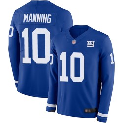 Limited Youth Eli Manning Royal Blue Jersey - #10 Football New York Giants Therma Long Sleeve