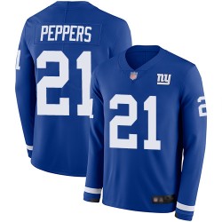 Limited Youth Jabrill Peppers Royal Blue Jersey - #21 Football New York Giants Therma Long Sleeve