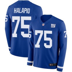 Limited Youth Jon Halapio Royal Blue Jersey - #75 Football New York Giants Therma Long Sleeve