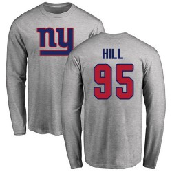 B.J. Hill Ash Name & Number Logo - #95 Football New York Giants Long Sleeve T-Shirt
