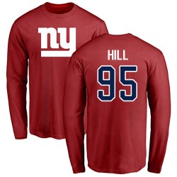 B.J. Hill Red Name & Number Logo - #95 Football New York Giants Long Sleeve T-Shirt