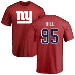 B.J. Hill Red Name & Number Logo - #95 Football New York Giants T-Shirt