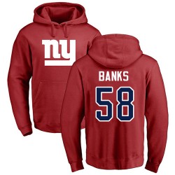 Carl Banks Red Name & Number Logo - #58 Football New York Giants Pullover Hoodie
