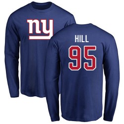 B.J. Hill Royal Blue Name & Number Logo - #95 Football New York Giants Long Sleeve T-Shirt