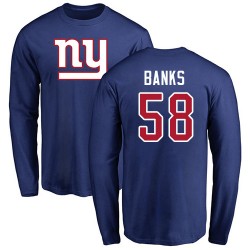 Carl Banks Royal Blue Name & Number Logo - #58 Football New York Giants Long Sleeve T-Shirt