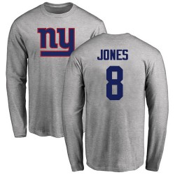 Daniel Jones Ash Name & Number Logo - #8 Football New York Giants Long Sleeve T-Shirt