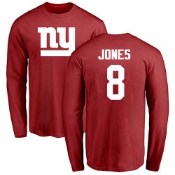 Daniel Jones Red Name & Number Logo - #8 Football New York Giants Long Sleeve T-Shirt