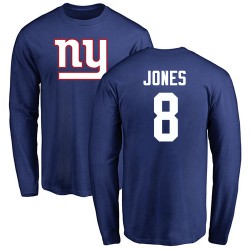 Daniel Jones Royal Blue Name & Number Logo - #8 Football New York Giants Long Sleeve T-Shirt