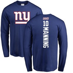 Eli Manning Royal Blue Backer - #10 Football New York Giants Long Sleeve T-Shirt