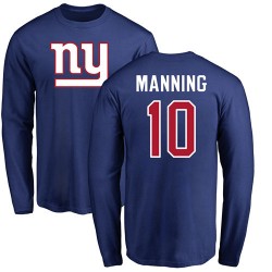 Eli Manning Royal Blue Name & Number Logo - #10 Football New York Giants Long Sleeve T-Shirt