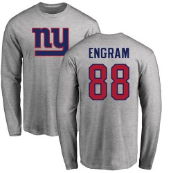 Evan Engram Ash Name & Number Logo - #88 Football New York Giants Long Sleeve T-Shirt