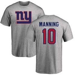 Eli Manning Ash Name & Number Logo - #10 Football New York Giants T-Shirt