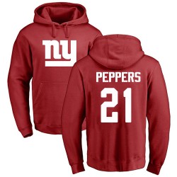 Jabrill Peppers Red Name & Number Logo - #21 Football New York Giants Pullover Hoodie