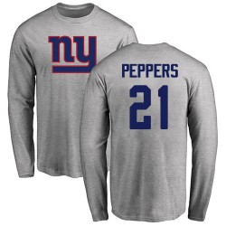 Jabrill Peppers Ash Name & Number Logo - #21 Football New York Giants Long Sleeve T-Shirt