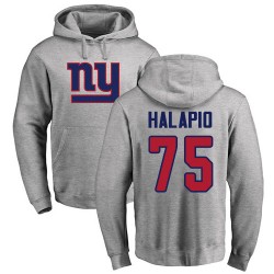 Jon Halapio Ash Name & Number Logo - #75 Football New York Giants Pullover Hoodie