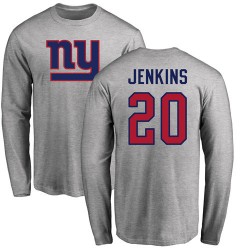 Janoris Jenkins Ash Name & Number Logo - #20 Football New York Giants Long Sleeve T-Shirt