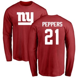 Jabrill Peppers Red Name & Number Logo - #21 Football New York Giants Long Sleeve T-Shirt