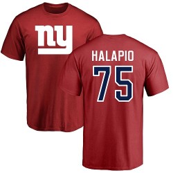 Jon Halapio Red Name & Number Logo - #75 Football New York Giants T-Shirt
